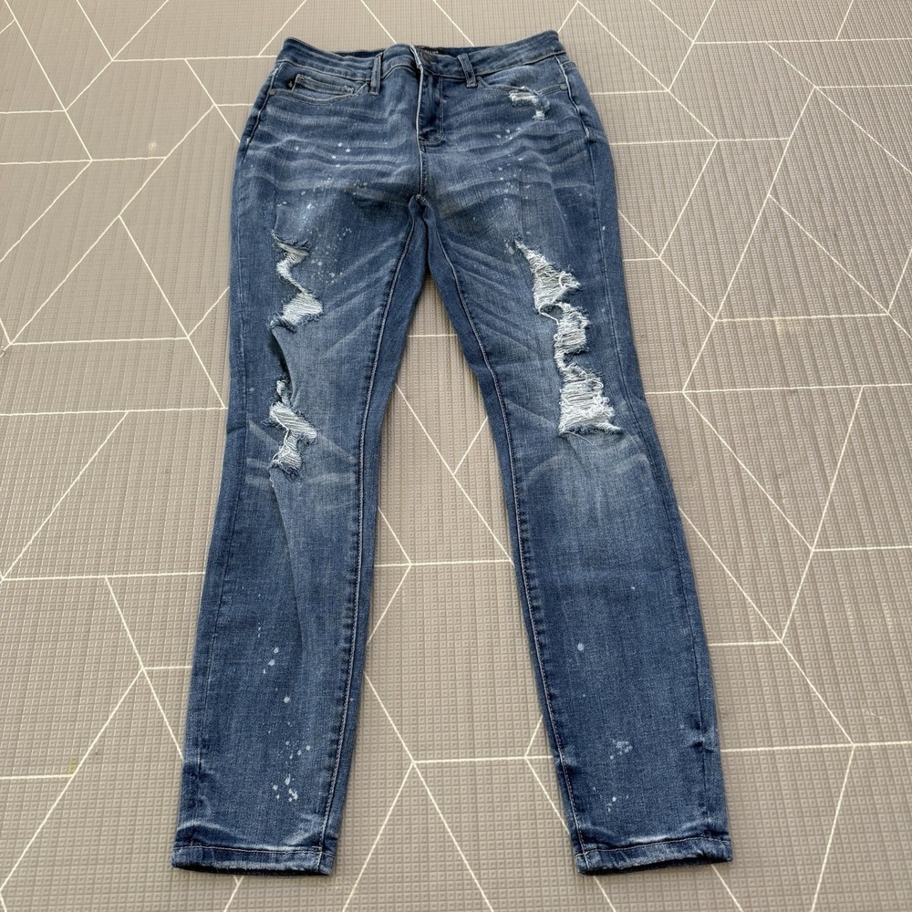 Judy Blue Destroyed Mid-Rise‎ Bleach Splatter Skinny 9/29 JB88197 Tummy Control